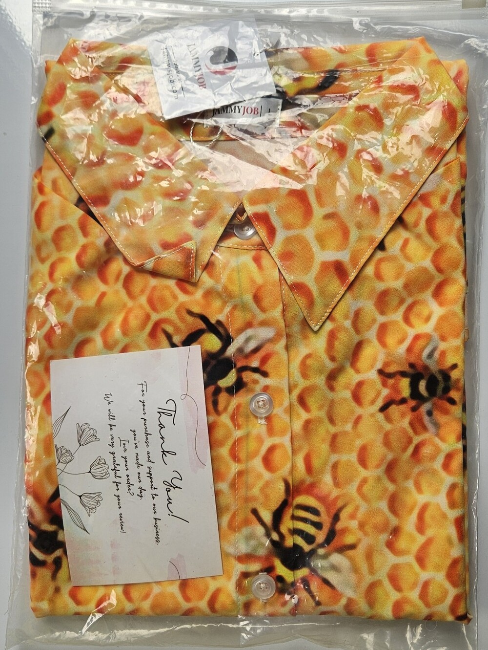 NWT JAMMYJOB Honeycomb Bee Print Button Down Blouse Shirt Long Sleeve - Picture 6 of 6